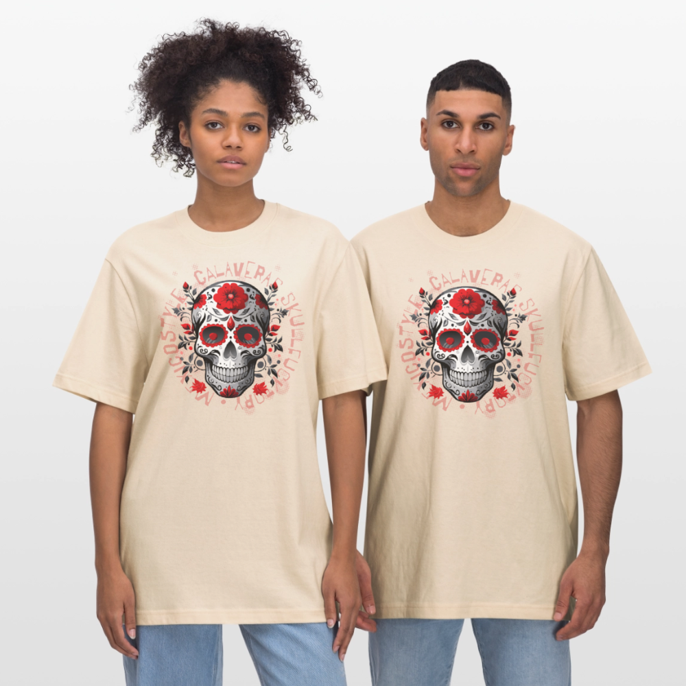 Relaxed Fit Unisex Bio-T-Shirt mit CALAVERS ROSEN PRINT Vorderseite - Weißgrau
