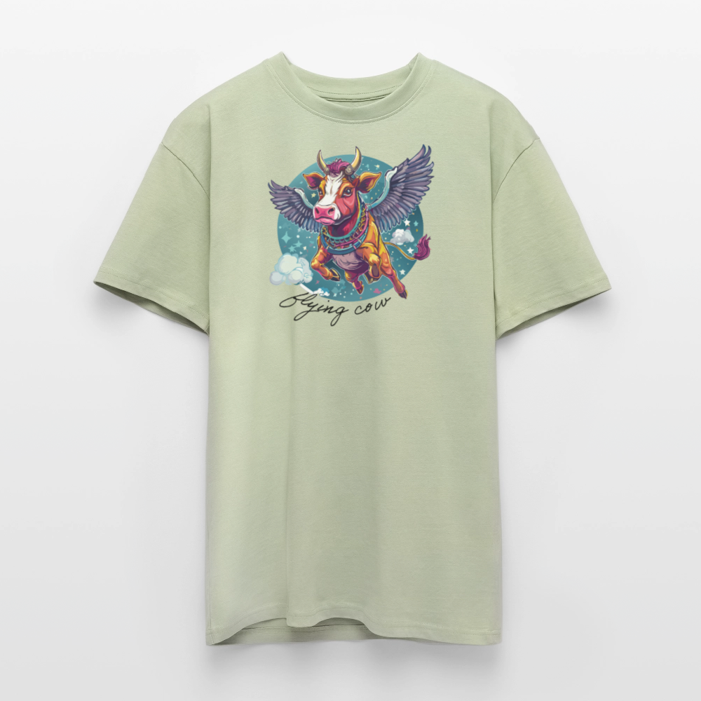 Heavy Oversize T-Shirt mit FLYING COW PRINT - Leichtes Salbeigrün