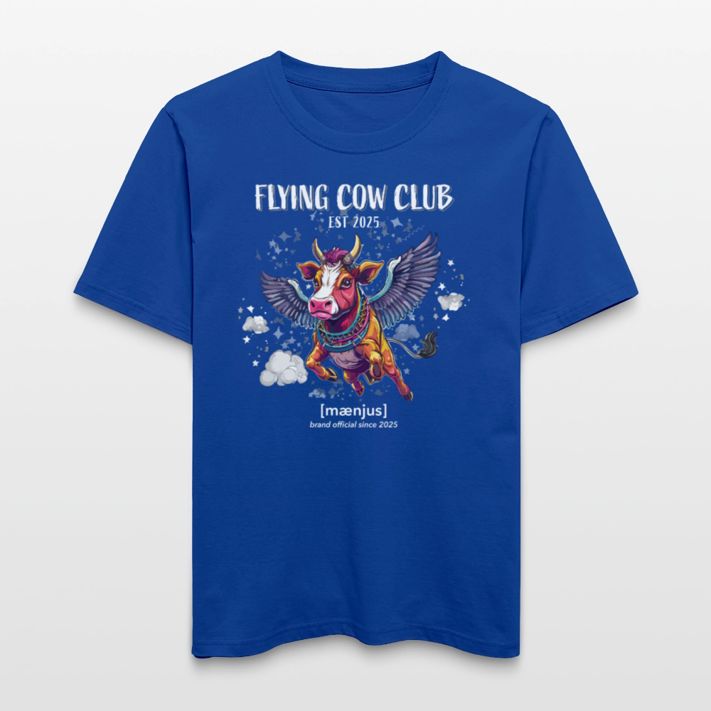 Unisex Bio-T-Shirt mit FLYING COW CLUB PRINT Vorderseite - Dunkelblau