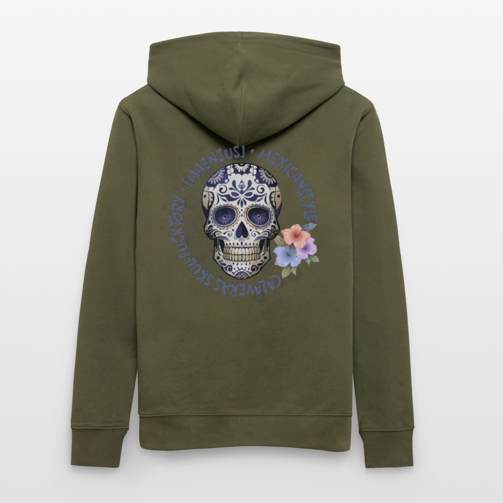 Unisex Hoodie mit MAENJUS MEXICANSTYLE PRINT Vorder- und Rückseite - Khaki Grün
