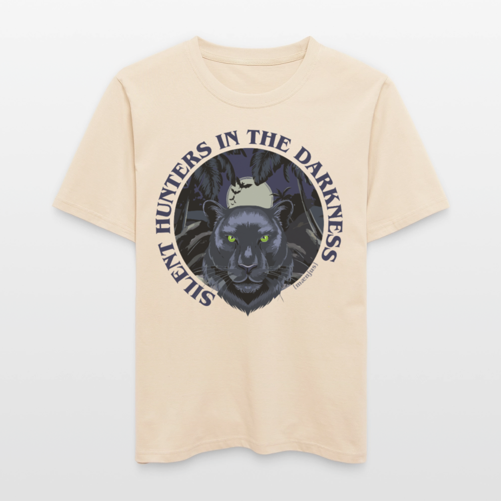 Relaxed Fit Unisex Bio-T-Shirt mit SILENT HUNTERS IN THE DARKNESS PRINT Vorderseite - Weißgrau