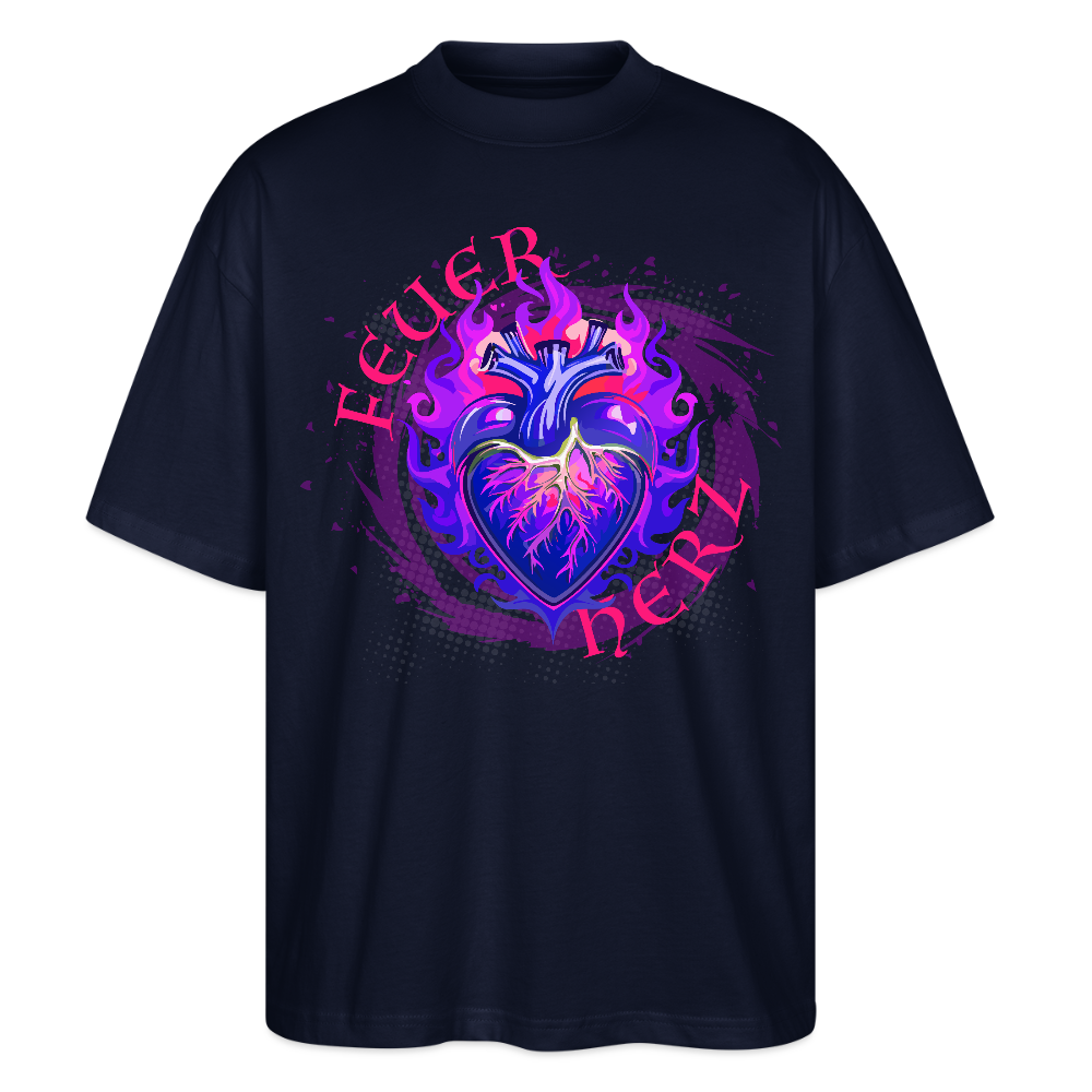 Oversized Unisex Bio T-Shirt mit FEUERHERZ LILA PRINT - Navy