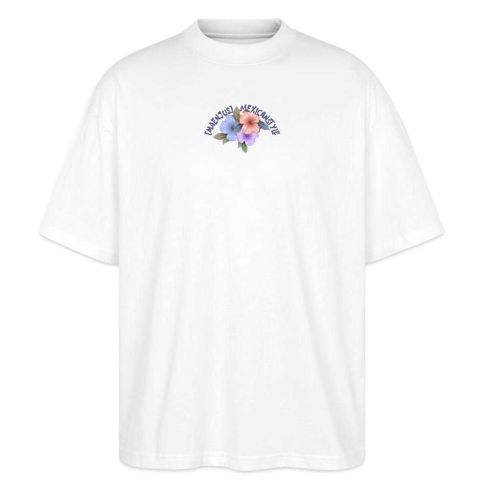 Oversized Unisex T-Shirt mit MAENJUS MEXICANSTYLE PRINT Vorder- und Rückseite - Weiß