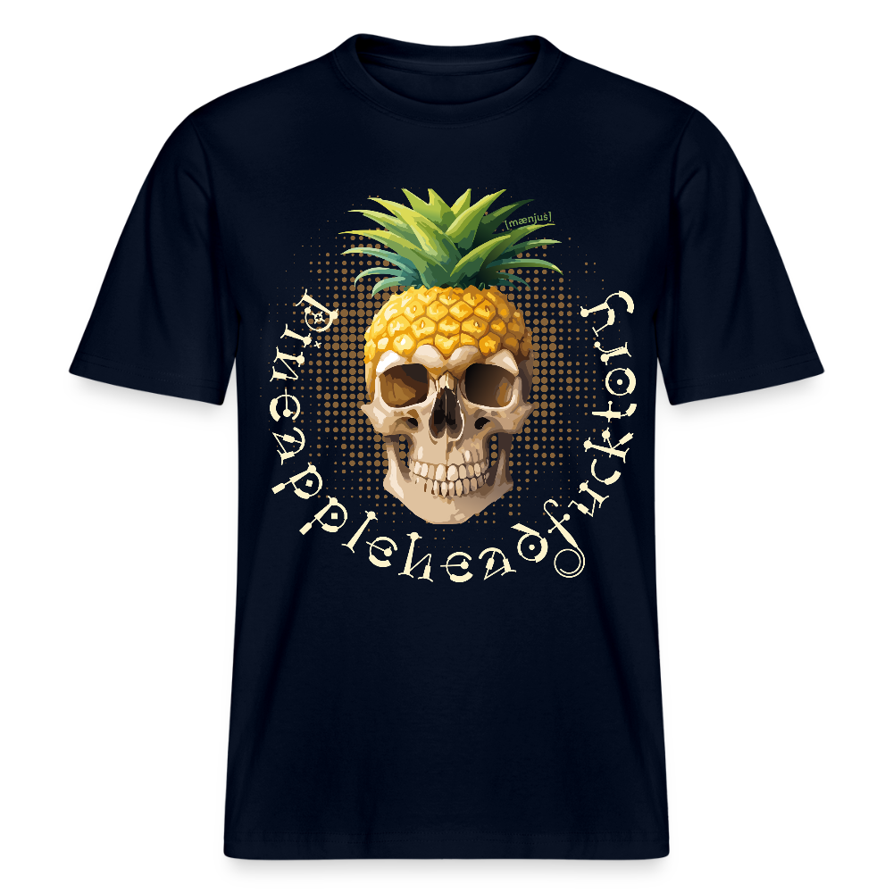 Relaxed Fit Unisex Bio-T-Shirt mit PINEAPPLE SKULL PRINT Vorderseite - Navy