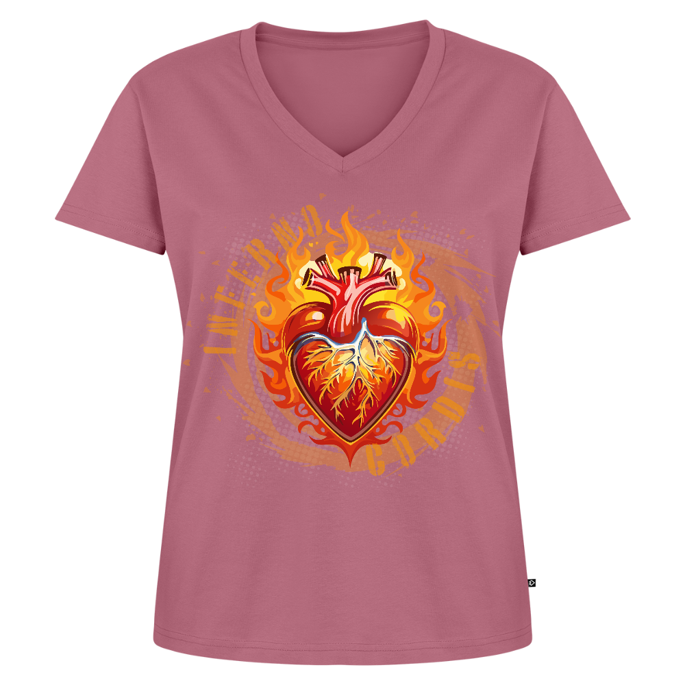 Frauen Bio-T-Shirt mit V-Ausschnitt mit FEUERHERZ PRINT - Mauve