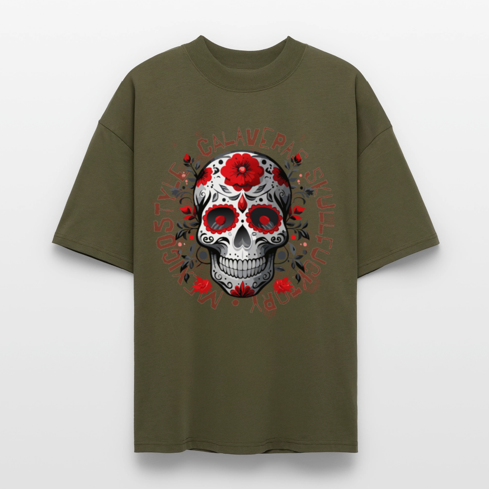 Oversized Unisex T-Shirt mit CALAVERAS SKULLPRINT - Khaki