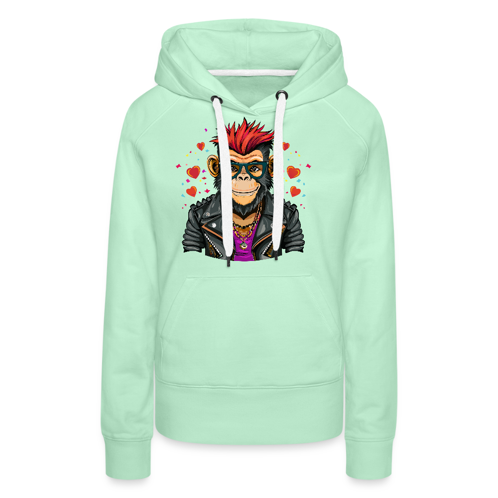 Frauen Premium Hoodie mit MONKEY IN LOVE PRINT - helles Mintgrün