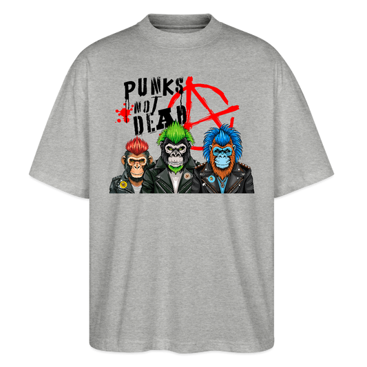 Oversized Unisex T-Shirt mit PUNKS NOT DEAD PRINT - Grau meliert