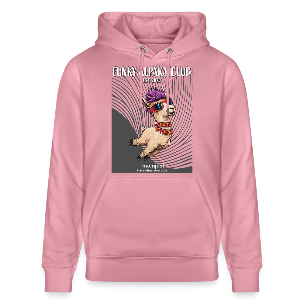 Unisex Bio-Hoodie mit FUNKY ALPAKA CLUB PRINT Vorderseite - Lila Traum