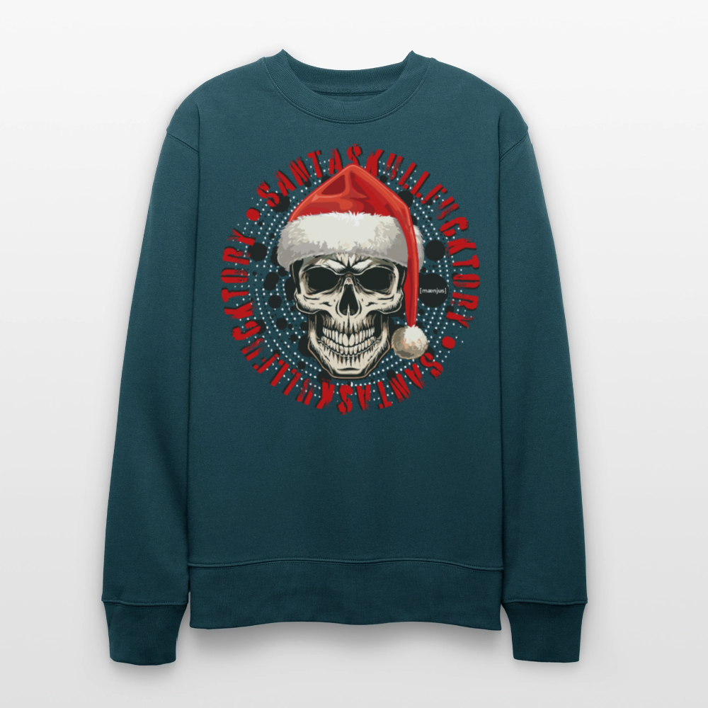 Unisex Bio-Sweatshirt mit SANTASKULL FUCKTORY PRINT - Dunkles Petrol
