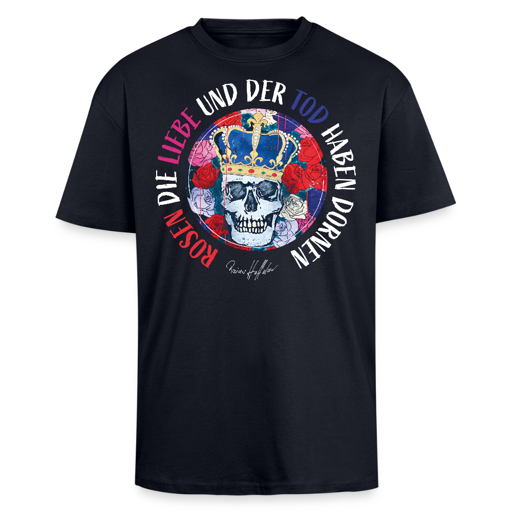 Heavy Oversize T-Shirt mit ROSEN DIE LIEBE UND DER TOD HABEN DORNEN PRINT - French Navy