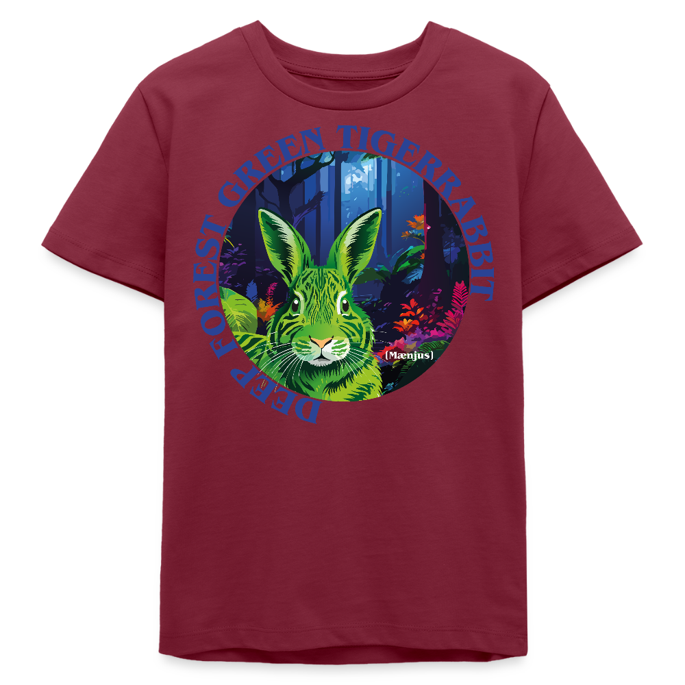 MNJS TEENS Bio T-Shirt mit DEEP FOREST GREEN TIGERRABBIT PRINT - Burgunderrot