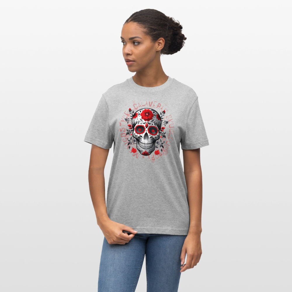 Relaxed Fit Unisex Bio-T-Shirt mit CALAVERS ROSEN PRINT Vorderseite - Grau meliert