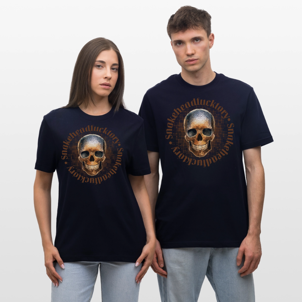 Relaxed Fit Unisex Bio-T-Shirt mit  SNAKEHEAD SKULL PRINT Vorderseite - Navy