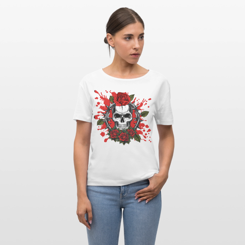 Frauen T-Shirt mit ROSEN SKULL PRINT - Weiß