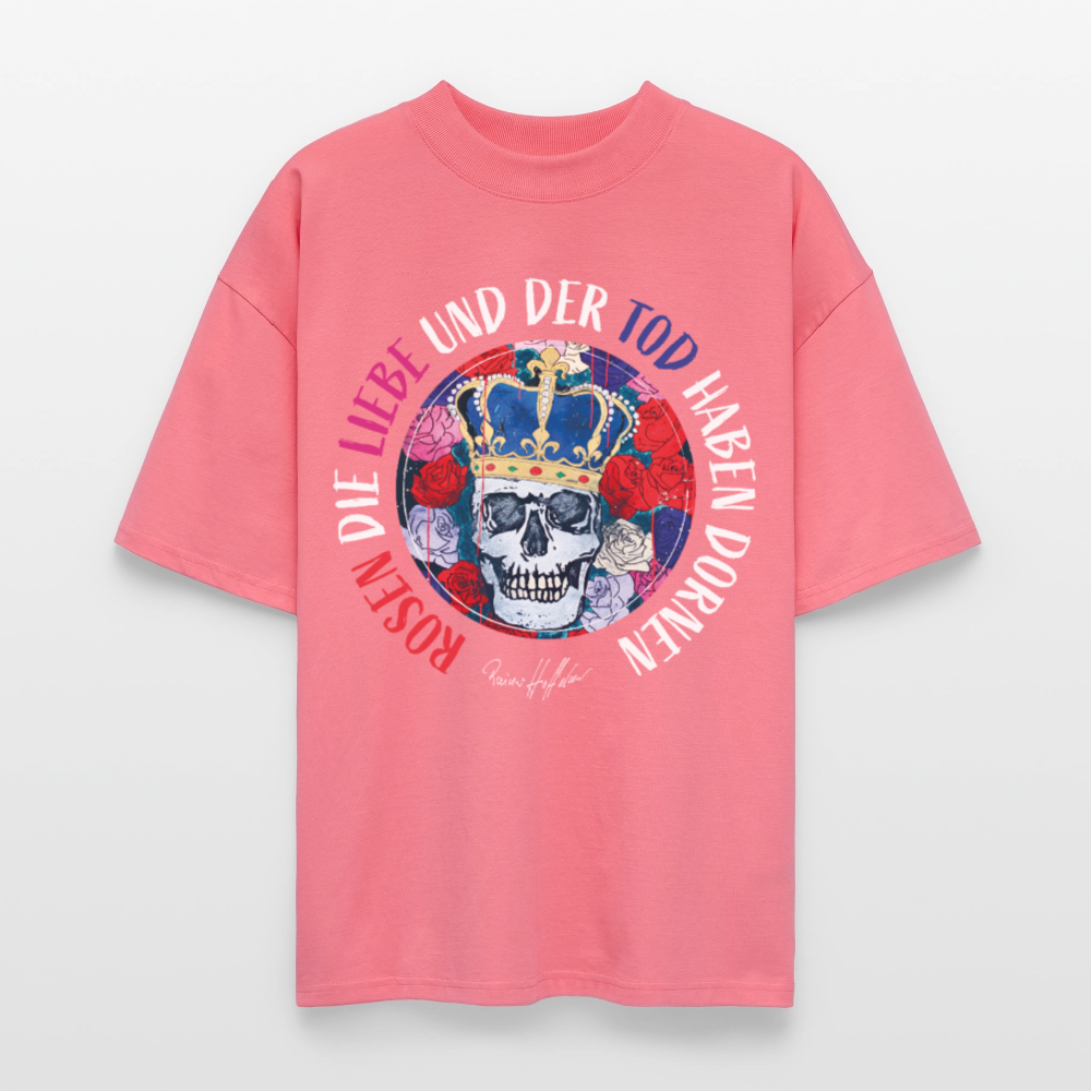 Oversized Unisex T-Shirt mit ROSEN DIE LIEBE UND DER TOD HABEN DORNEN PRINT - Pink