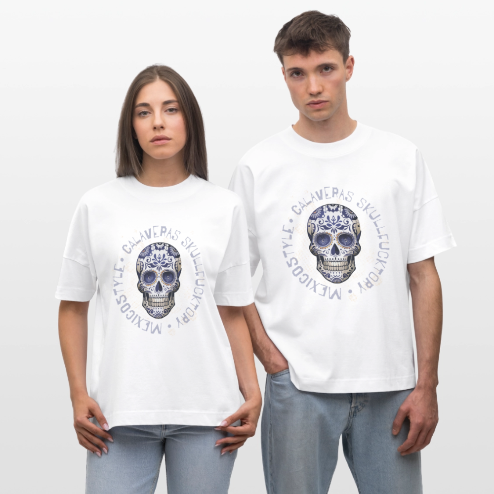 Oversized Unisex T-Shirt mit CALAVERAS SKULLPRINT - Weiß