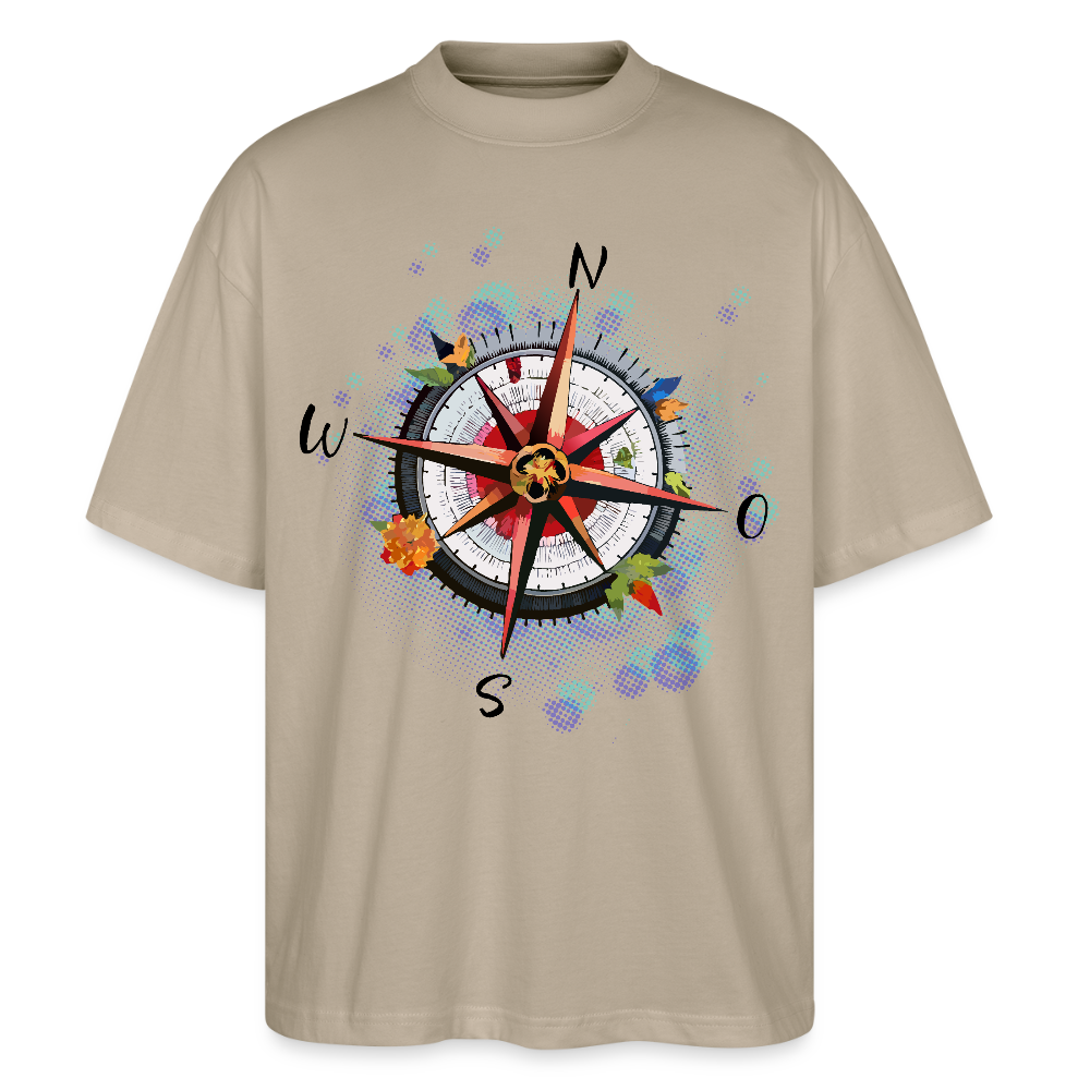 Oversized Unisex T-Shirt mit WINDROSE PRINT - Steingrau