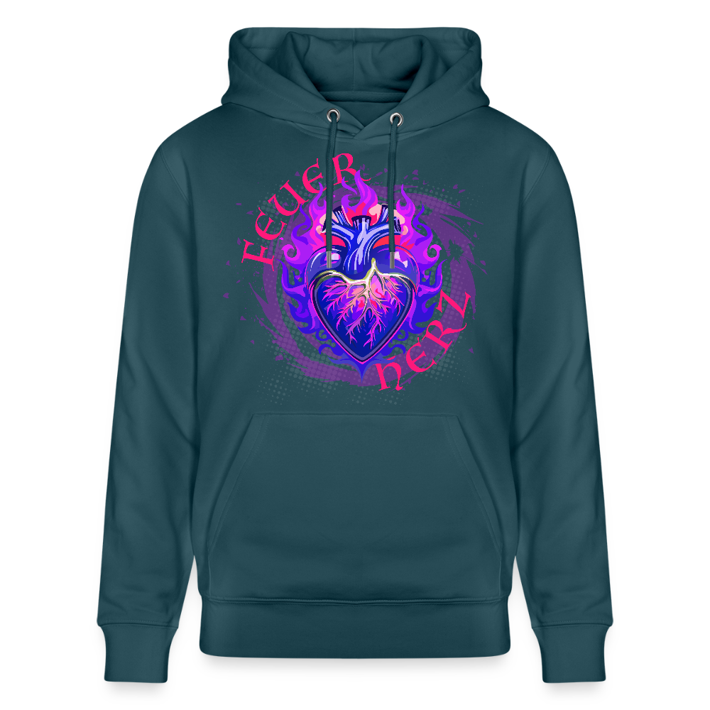 Unisex Bio-Hoodie mit FEUERHERZ LILA PRINT - Dunkles Petrol
