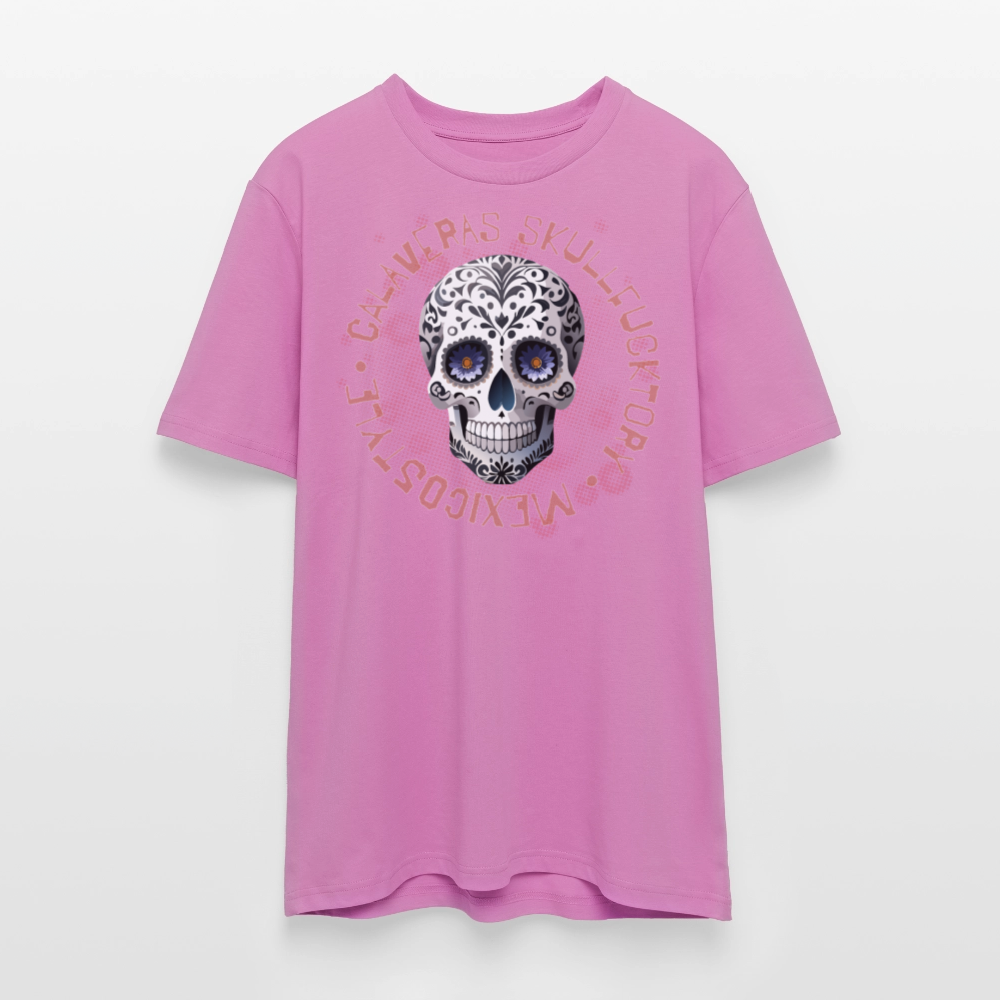 Unisex Bio-T-Shirt mit CALAVERAS SKULL PRINT Vorderseite - Pink