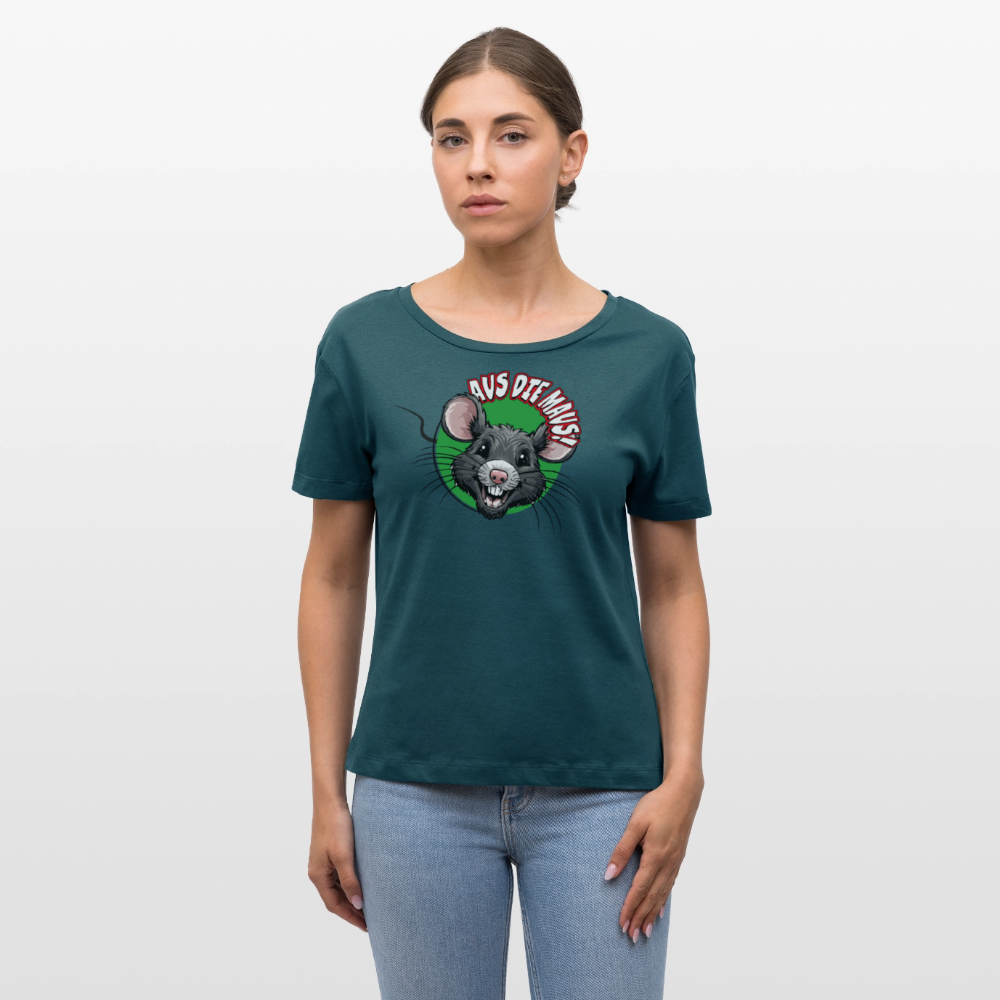 Frauen T-Shirt mit AUS DIE MAUS PRINT - Dunkles Petrol