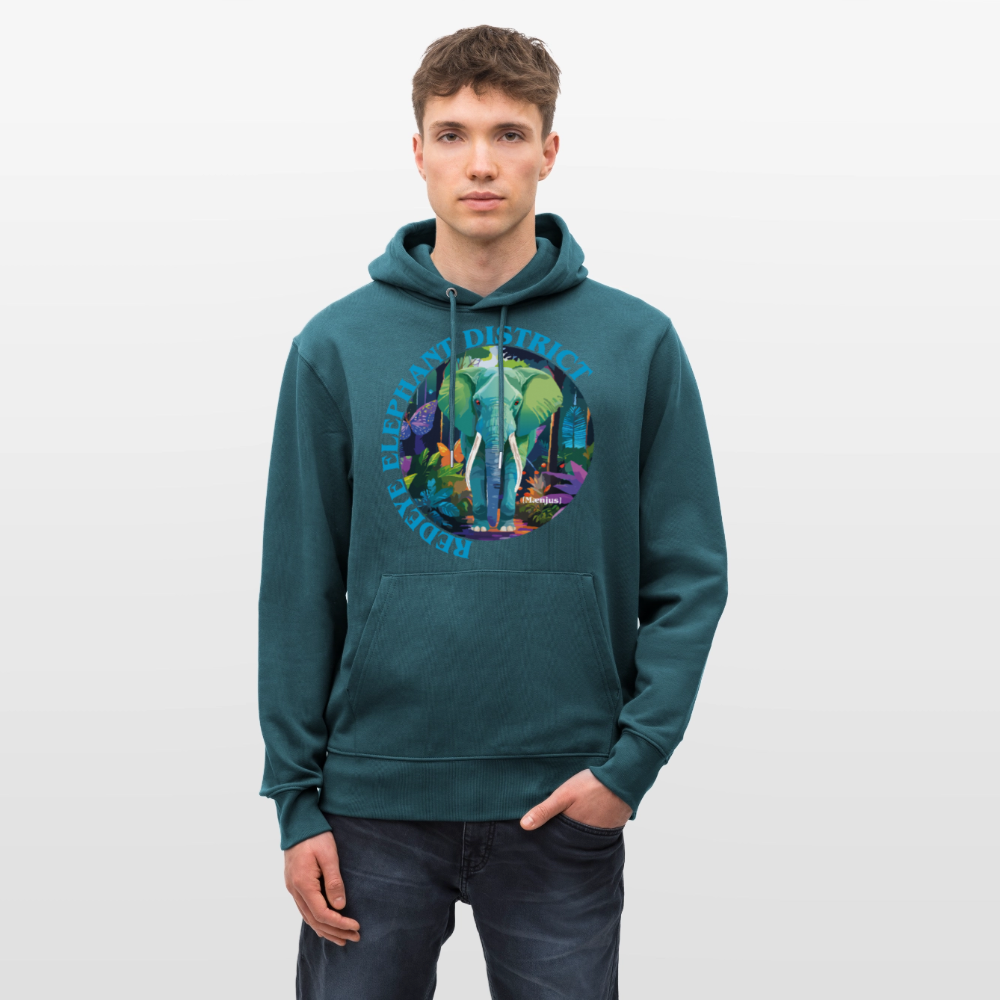 Unisex Bio-Hoodie mit REDEYE ELEPHANT DISTRICT PRINT - Dunkles Petrol