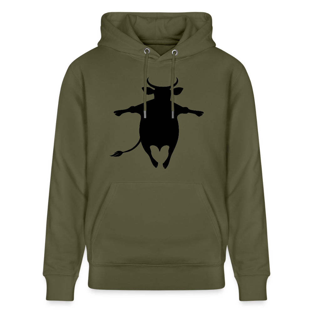Unisex Hoodie mit HAPPY COW PRINT - Khaki Grün