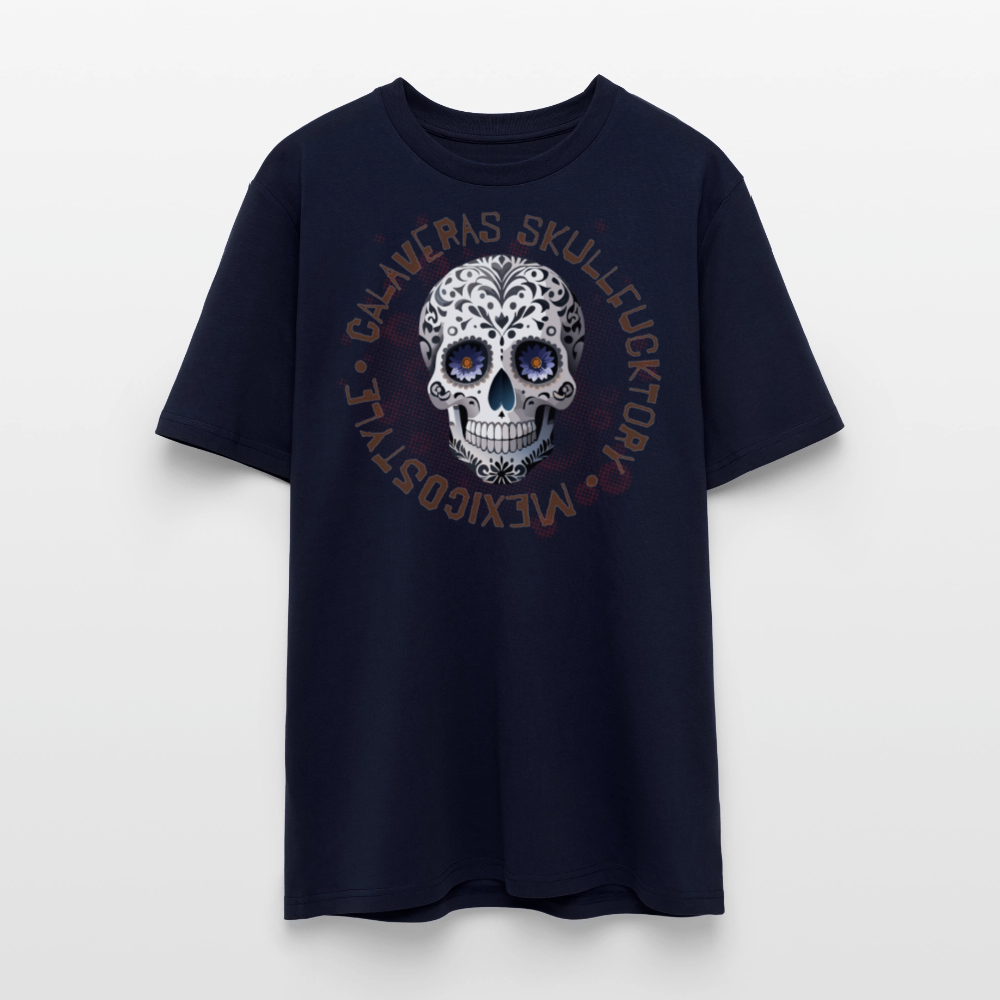 Unisex Bio-T-Shirt mit CALAVERAS SKULL PRINT Vorderseite - Navy