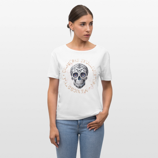 Frauen T-Shirt mit CALAVERAS SKULL PRINT - Weiß