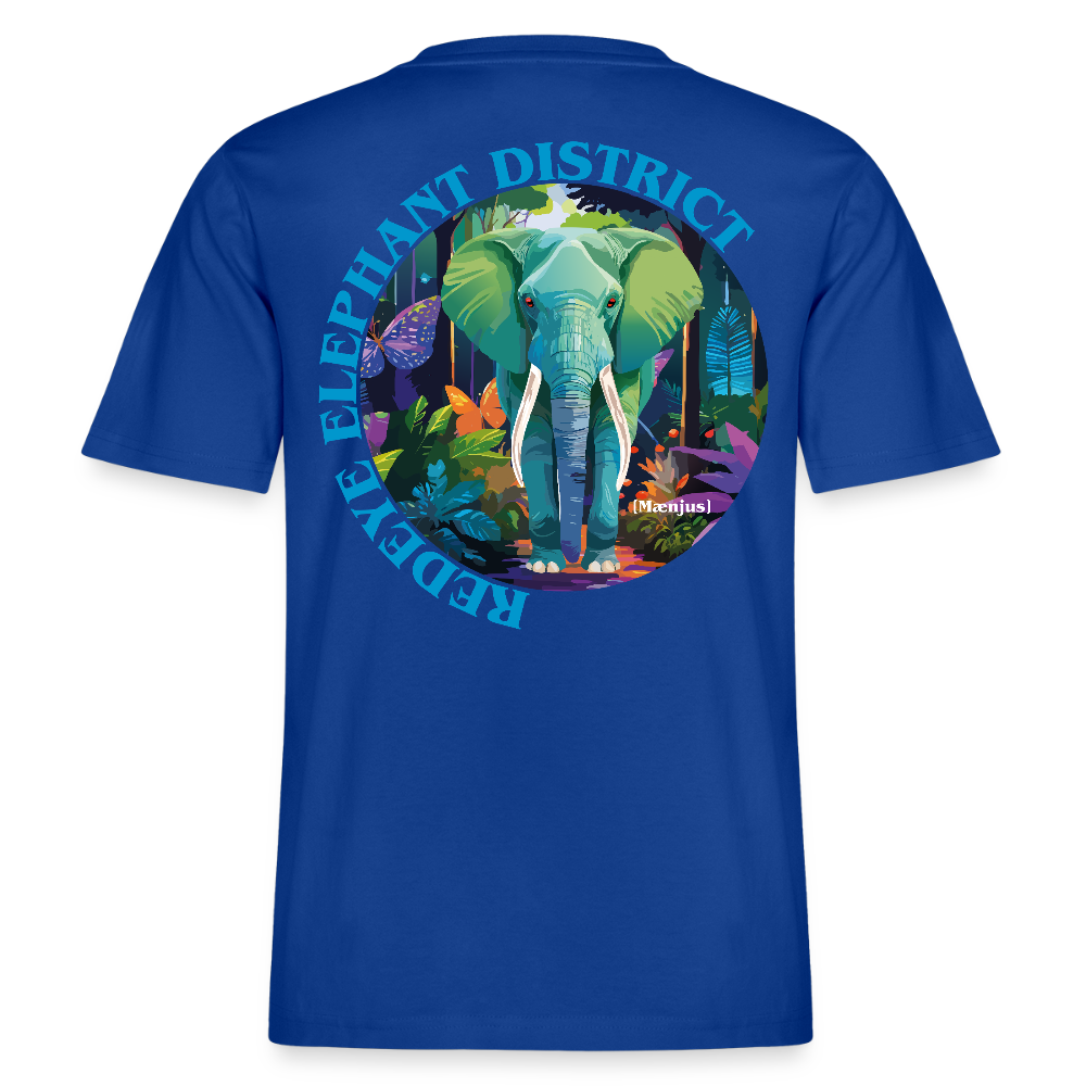 Relaxed Fit Unisex Bio-T-Shirt mit REDEYE ELEPHANT DISTRICT PRINT Vorder- und Rückseite - Dunkelblau