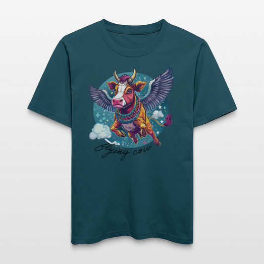 Relaxed Fit Unisex Bio-T-Shirt mit FLYING COW PRINT Vorderseite - Dunkles Petrol
