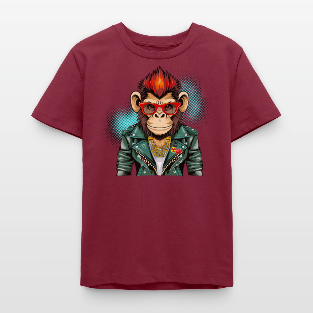 MNJS TEENS Bio T-Shirt mit MONKEY PRINT - Burgunderrot