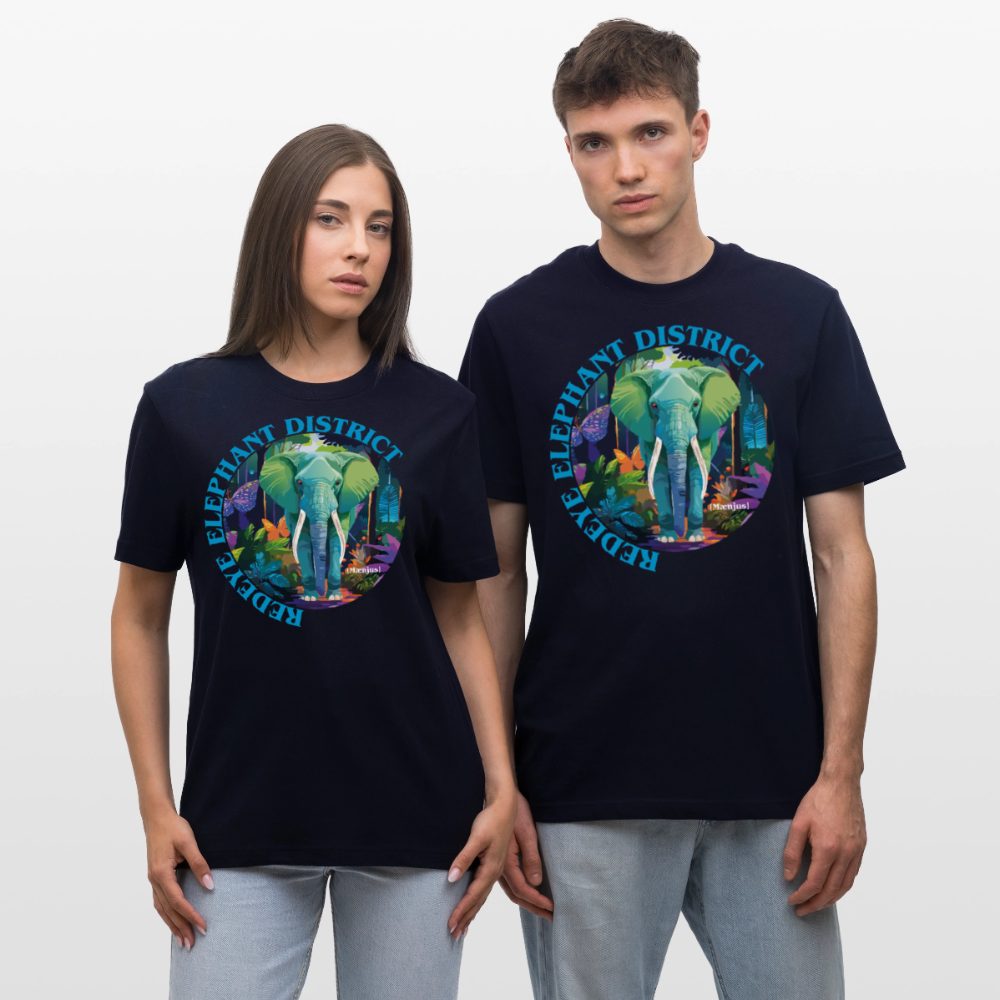 Relaxed Fit Unisex Bio-T-Shirt mit REDEYE ELEPHANT DISTRICT PRINT Vorderseite - Navy