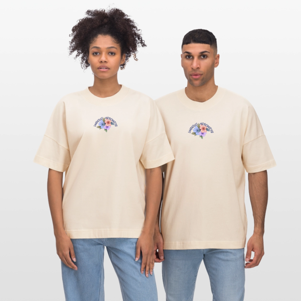 Oversized Unisex T-Shirt mit MAENJUS MEXICANSTYLE PRINT Vorder- und Rückseite - Weißgrau