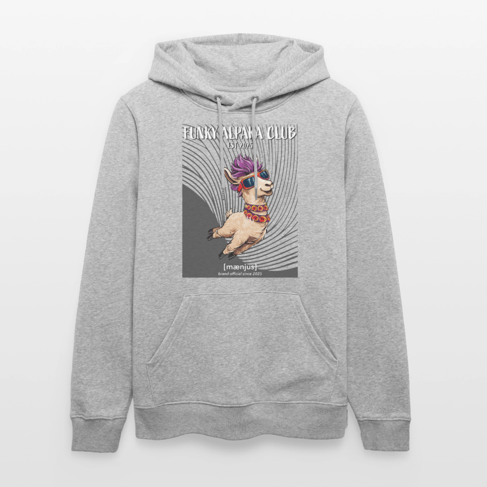 Unisex Bio-Hoodie mit FUNKY ALPAKA CLUB PRINT Vorderseite - Grau meliert