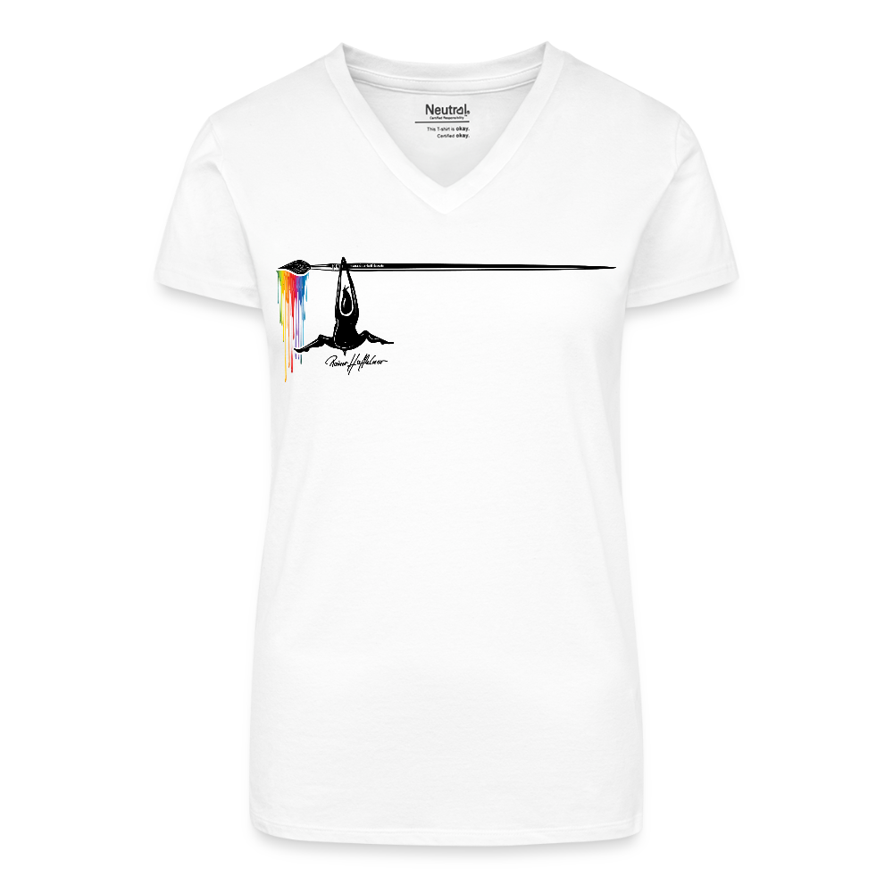 Bio Frauen T-Shirt mit V-Ausschnitt und MÄNNLE PRINT - Weiß