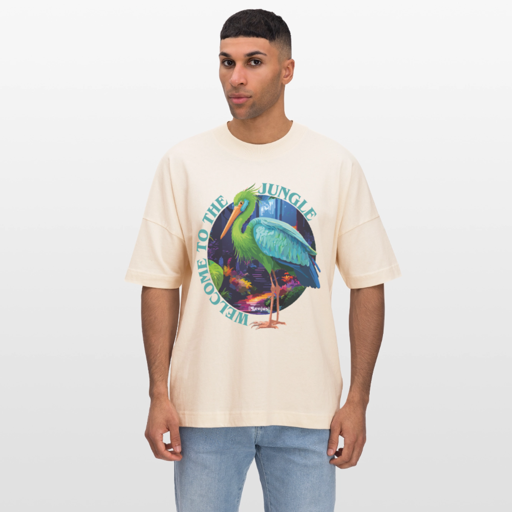 Oversized Unisex T-Shirt mit WELCOME TO THE JUNGLE PRINT - Weißgrau