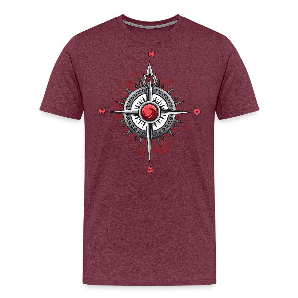 Männer Premium T-Shirt mit WINDROSE PRINT - Bordeauxrot meliert
