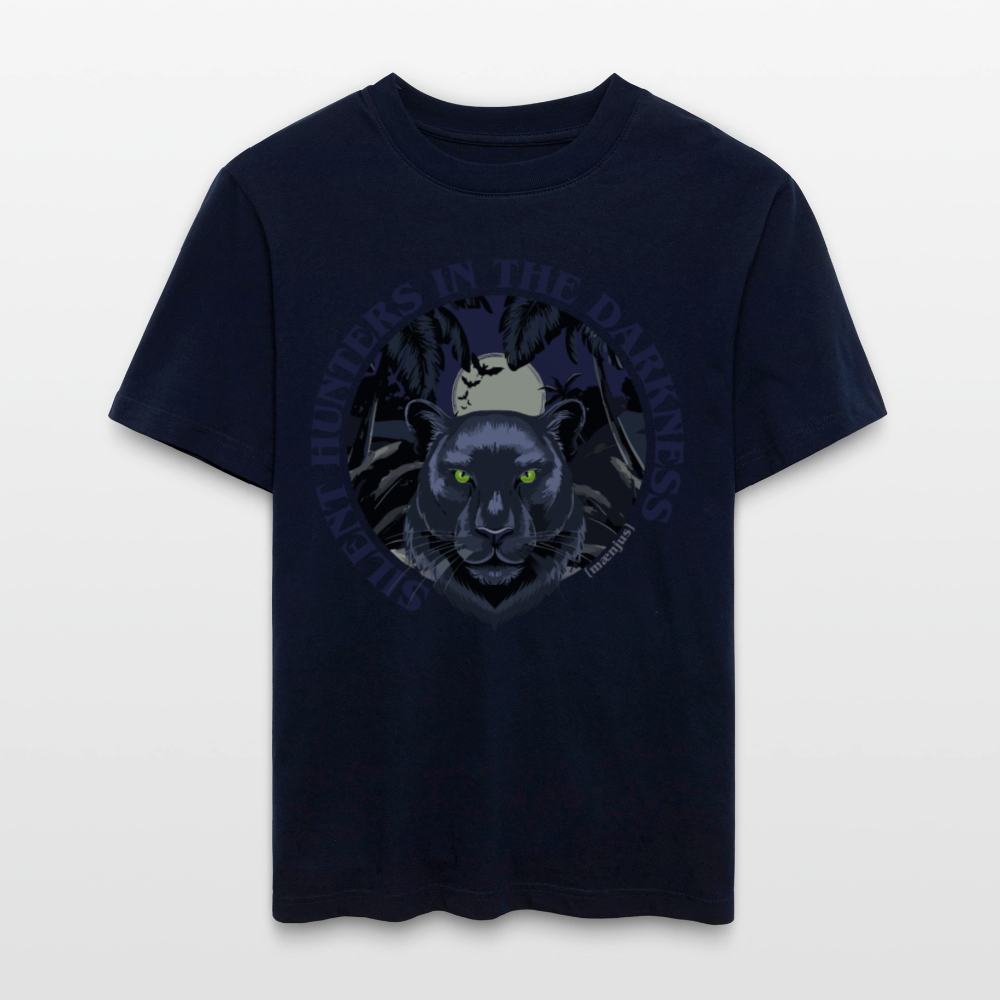 Relaxed Fit Unisex Bio-T-Shirt mit SILENT HUNTERS IN THE DARKNESS PRINT Vorderseite - Navy