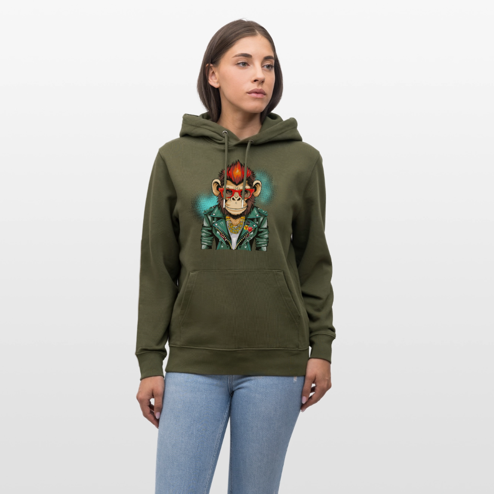 Unisex Hoodie mit MONKEY PRINT - Khaki Grün