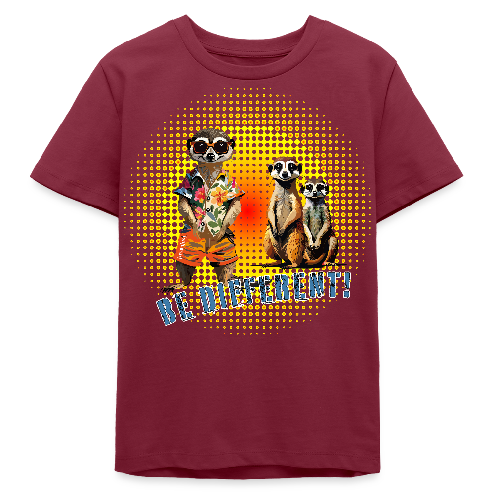 MNJS TEENS Bio T-Shirt mit BE DIFFERENT PRINT - Burgunderrot