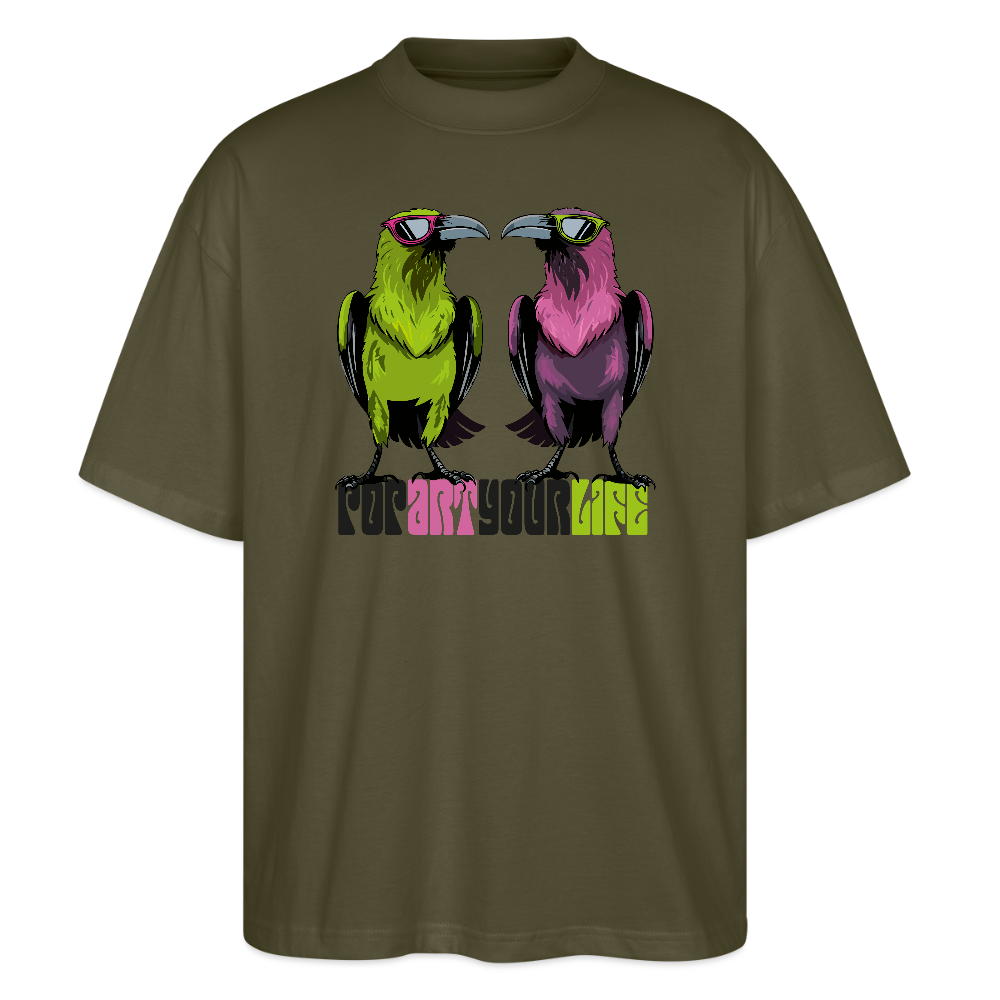 Oversized Unisex T-Shirt mit POPART YOUR LIFE PRINT - Khaki