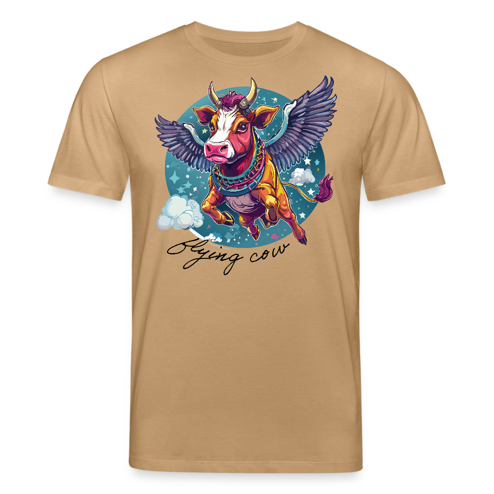 Unisex Bio-T-Shirt mit Flying Cow Print Vorderseite - Karamell