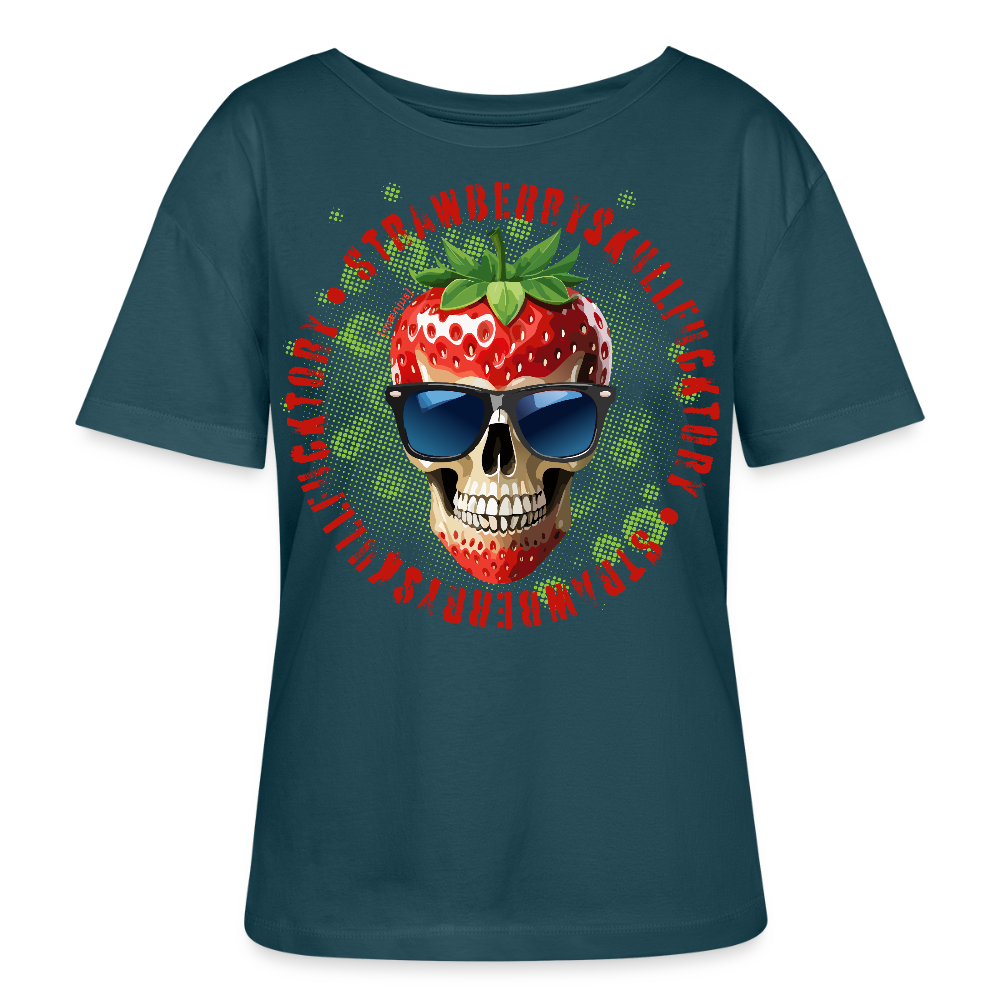 Frauen T-Shirt mit STRAWBERRY SKULL PRINT - Dunkles Petrol