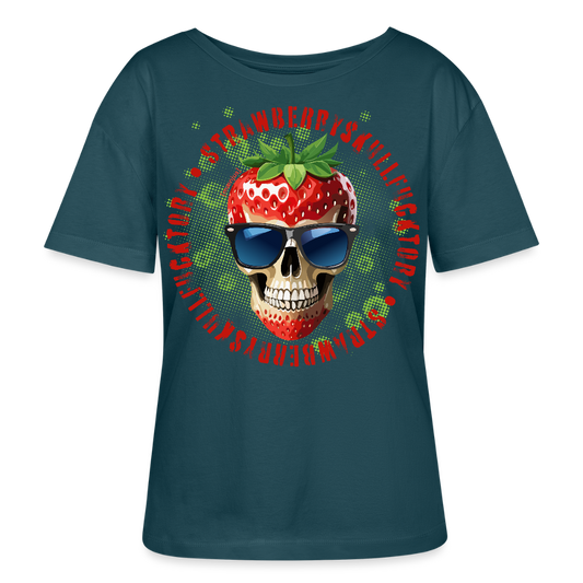Frauen T-Shirt mit STRAWBERRY SKULL PRINT - Dunkles Petrol