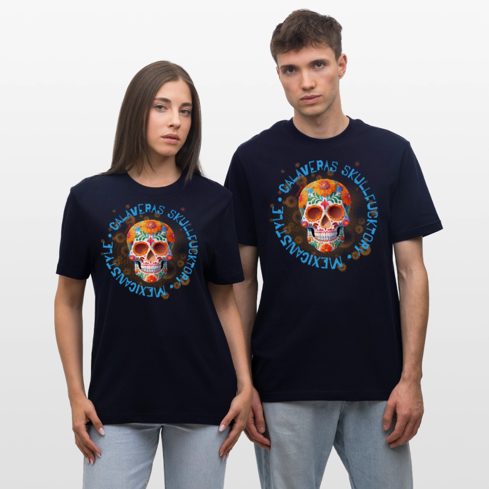 Relaxed Fit Unisex Bio-T-Shirt mit CALAVERAS MEXICANSTYLE PRINT Vorderseite - Navy