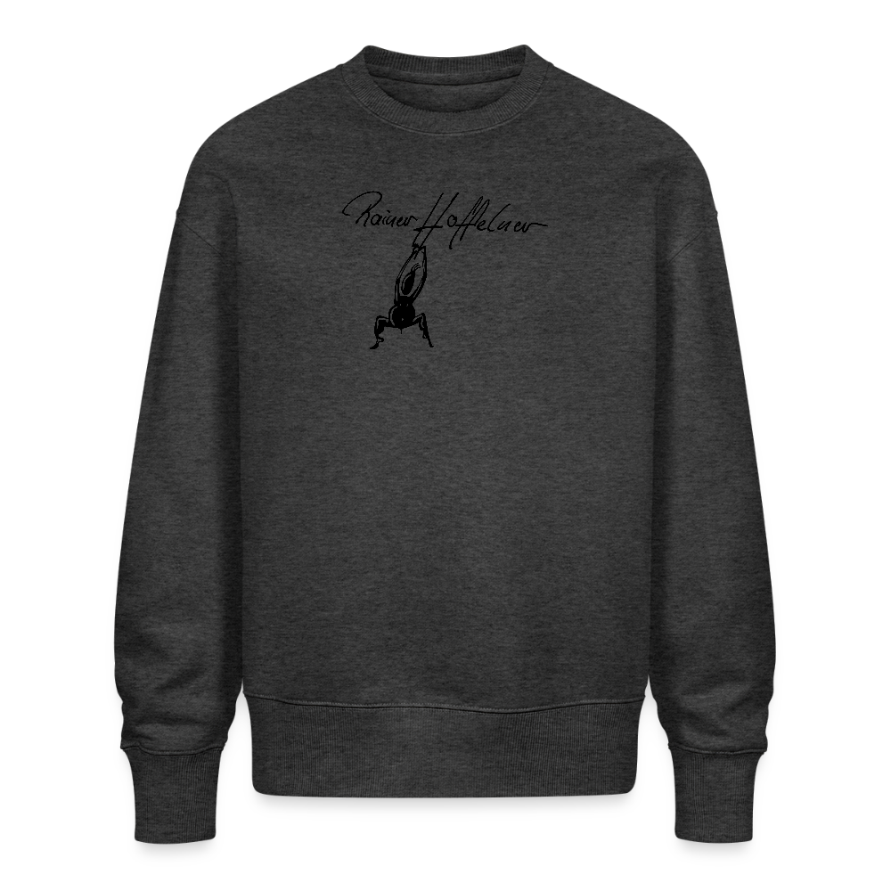 Unisex Oversize Bio Pullover mit TUSCHEMÄNNCHEN PRINT - Dunkelgrau meliert