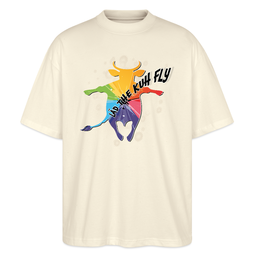 Oversized Unisex T-Shirt mit LÄDEN THE KUH FLY PRINT - Weißgrau