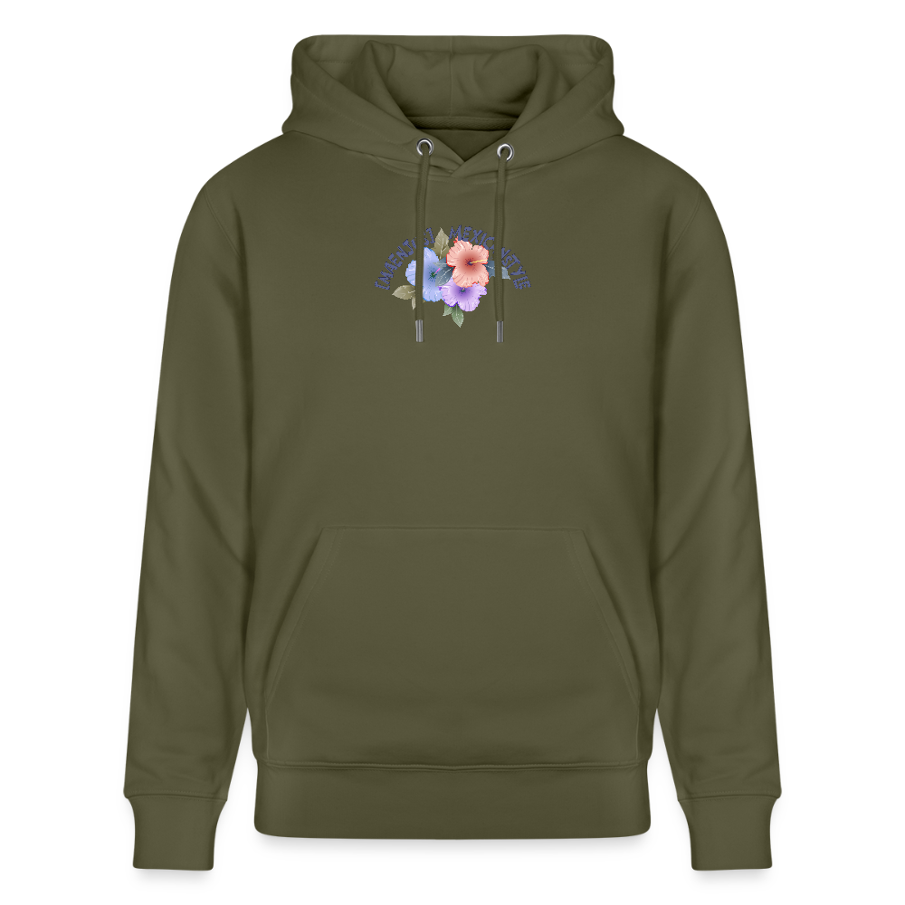 Unisex Hoodie mit MAENJUS MEXICANSTYLE PRINT Vorder- und Rückseite - Khaki Grün