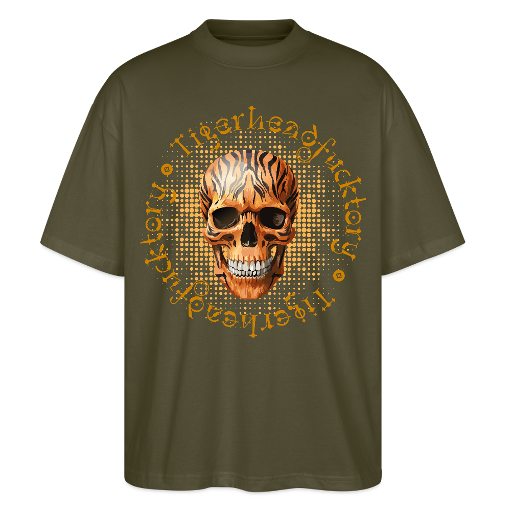 Oversized Unisex T-Shirt mit TIGERHEAD SKULL PRINT - Khaki